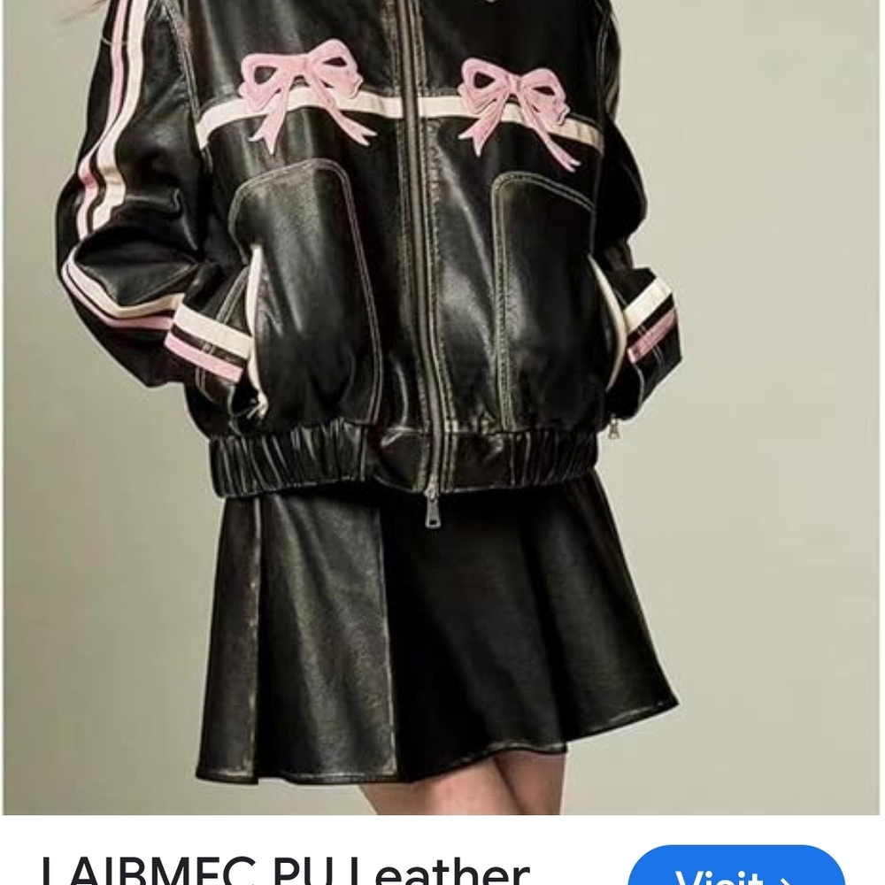 Black Leather Jacket with Pink Accents